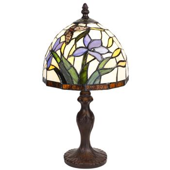 Stolní lampa Tiffany s kosatci a motýlkem Fly - Ø 20*36 cm E14/max 1*25W 5LL-6274