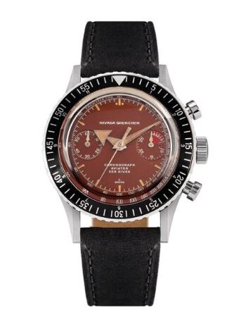 Nivada Grenchen Chronomaster Broad Arrow Tropical Dial Manual - Black leather