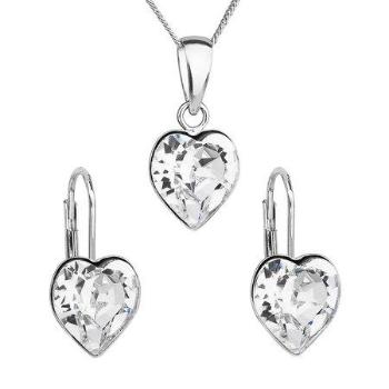 Sada šperků s krystaly Swarovski náušnice, řetízek a přívěsek bílé srdce 39141.1, crystal