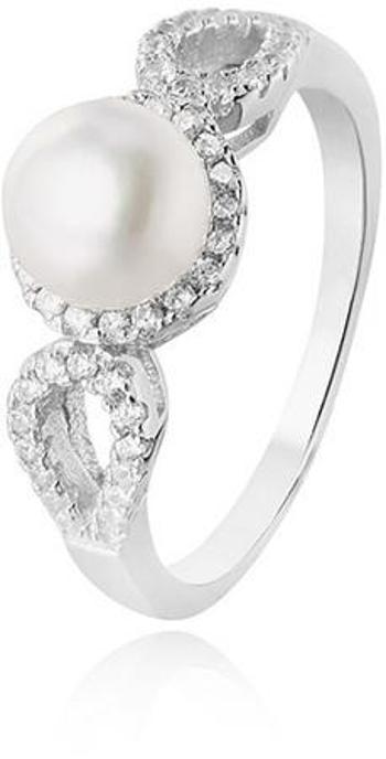Beneto Stříbrný prsten s krystaly a pravou perlou AGG205 54 mm