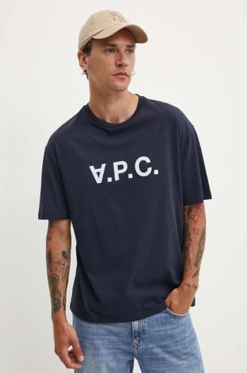 Bavlněné tričko A.P.C. T-Shirt River tmavomodrá barva, s potiskem, COFDW.H26324.IAK