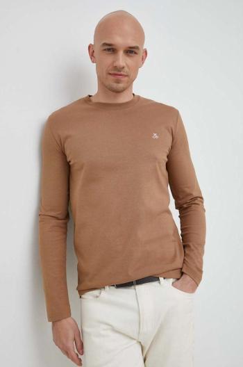 Bavlněné tričko s dlouhým rukávem Marc O'Polo hnědá barva, s potiskem