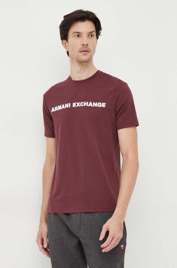 Bavlněné tričko Armani Exchange vínová barva, s aplikací