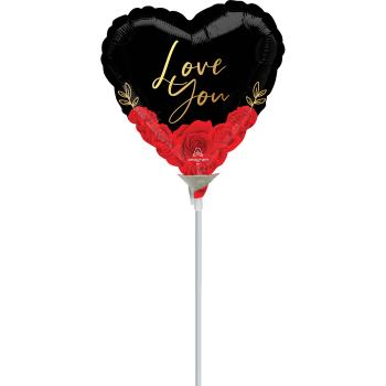 Amscan Mini fóliový balónek - Srdíčko s růžemi Love you