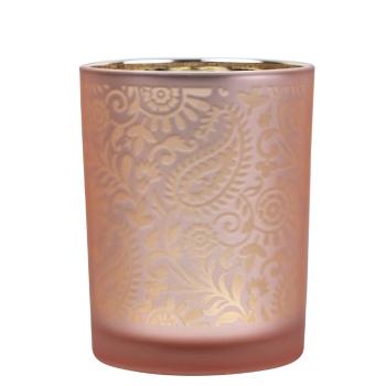Růžovo stříbrný skleněný svícen s ornamenty Paisley vel.M - Ø 10*12,5cm XMWLPARM