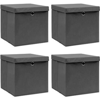 Úložné boxy s víky 4 ks šedé 32 x 32 x 32 cm textil (288335)