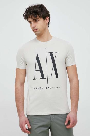 Bavlněné tričko Armani Exchange béžová barva, s potiskem