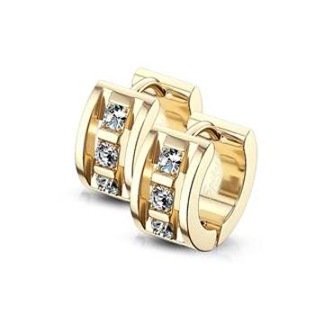 Šperky4U Zlacené ocelové náušnice kruhy se zirkony - OPN1051-GD