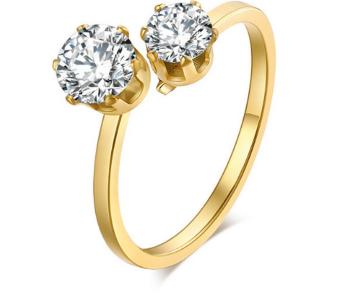 Ziskoun Zlatý, netradiční prsten z chirurgické oceli a 2. zirkony SR000043 Velikost: 10