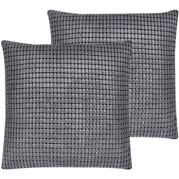 BELIANI, Sada 2 sametových polštářů s geometrickým vzorem 45 x 45 cm šedých ASPIDISTRA, 290371 (beliani_290371)