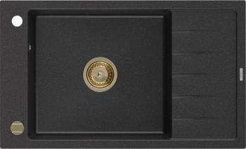 MEXEN/S Elias granitový dřez 1 s odkapávačem 795 x 480 mm, černá/stříbrný metalik, + zlatý sifon 6511791005-73-G
