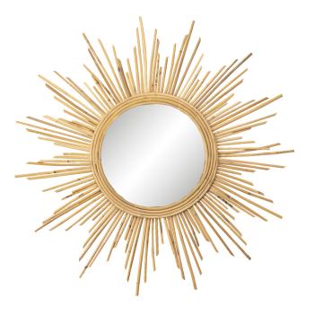 Přírodní nástěnné zrcadlo ve tvaru slunce v ratanovém rámu Sunny - Ø 80/48 cm 52S262