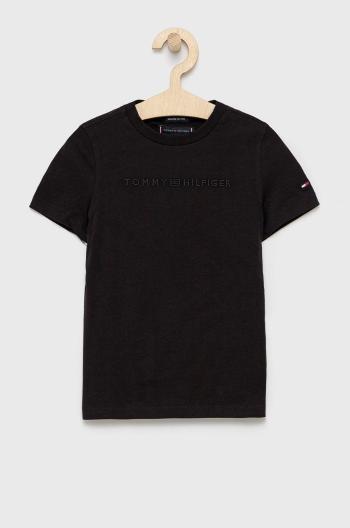 Dětské bavlněné tričko Tommy Hilfiger černá barva, s aplikací