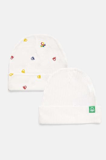 Dětská bavlněná čepice United Colors of Benetton 2-pack bílá barva, z tenké pleteniny, 3FMG0A003