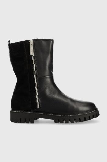 Kožené kotníkové boty Tommy Hilfiger Warm Lining Boot dámské, černá barva, na plochém podpatku, zateplené