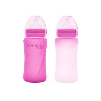 Everyday Baby skleněná láhev s termo senzorem 240 ml, Pink