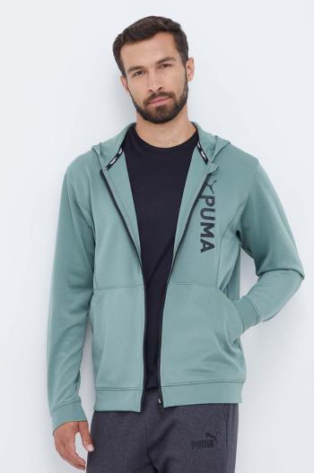 Tréninková mikina Puma Fit Double Knit zelená barva, s kapucí, s potiskem