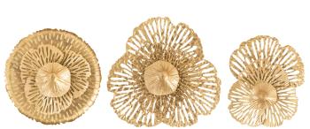 3ks zlatá nástěnná kovová dekorace květy Callien - Ø 35*6cm 15513