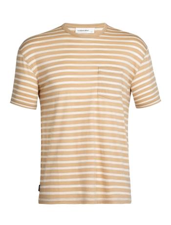 pánské merino triko krátký rukáv ICEBREAKER Mens Granary SS Pocket Tee Stripe, Sand/Ecru Heather/S (vzorek) velikost: M