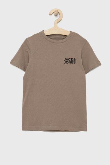 Dětské bavlněné tričko Jack & Jones hnědá barva, s potiskem
