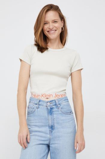 Tričko Calvin Klein Jeans béžová barva