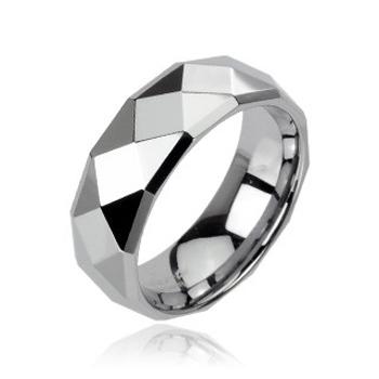Wolframový prsten stříbrné barvy s broušenými kosočtverci, 6 mm - Velikost: 60