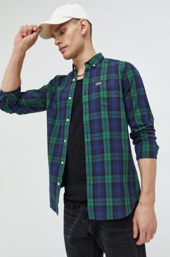 Bavlněné tričko Superdry zelená barva, regular, s límečkem button-down