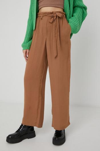 Kalhoty JDY dámské, hnědá barva, široké, high waist
