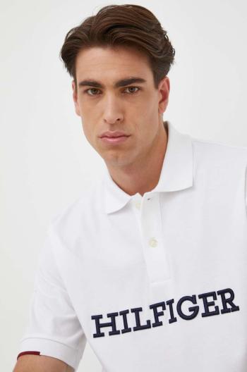 Bavlněné polo tričko Tommy Hilfiger bílá barva, s aplikací