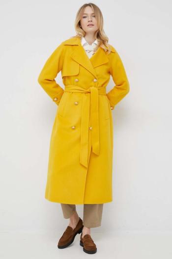 vlněný kabát Tommy Hilfiger , žlutá barva, přechodný, dvouřadový