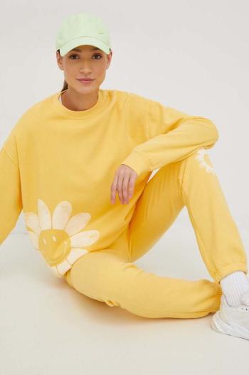 Bavlněná mikina Billabong X SMILEY dámská, žlutá barva, s potiskem