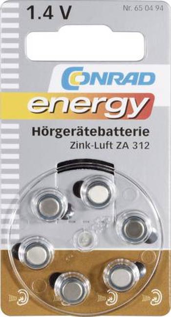 Knoflíková baterie Conrad energy ZA312, zinek/vzduch, 160 mAh, 1,4 V, 6 ks