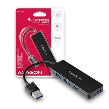 AXAGON HUE-G1A, 4x USB 3.2 Gen 1 SLIM hub, kabel Type-A 14cm napevno, HUE-G1A