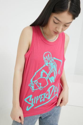 Bavlněný top Superdry růžová barva