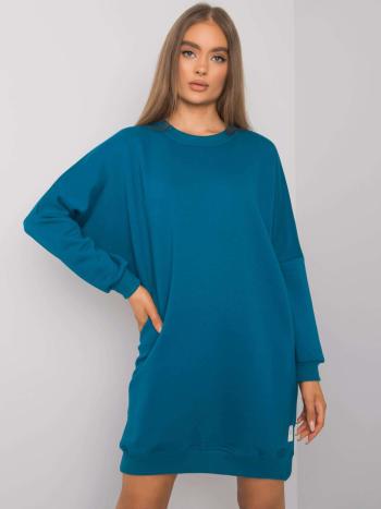 PETROLEJOVÉ MIKINOVÉ OVERSIZE ŠATY RV-SK-7216.95-PETROL BLUE Velikost: S/M