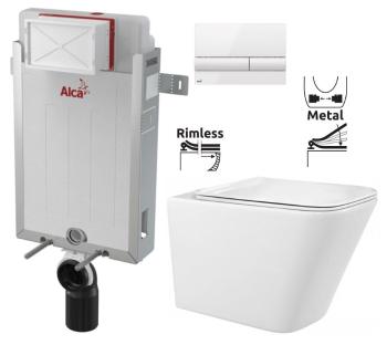 ALCAPLAST Renovmodul předstěnový instalační systém s bílým tlačítkem M1710 + WC REA Raul Rimless + SEDÁTKO AM115/1000 M1710 RA1