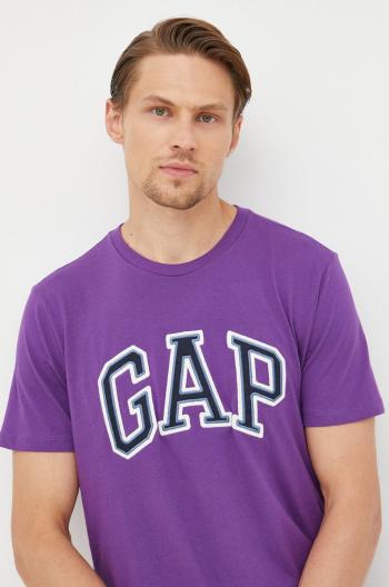 Bavlněné tričko GAP fialová barva, s aplikací