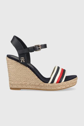 Sandály Tommy Hilfiger CORPORATE WEDGE dámské, tmavomodrá barva, na klínku, FW0FW07086