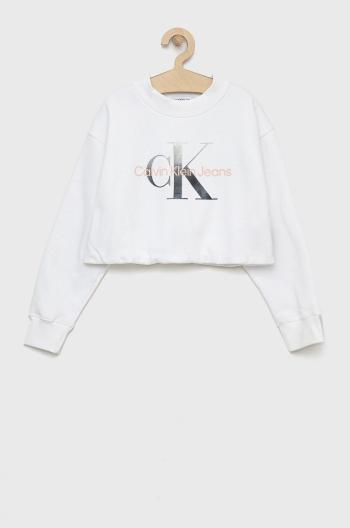 Dětská mikina Calvin Klein Jeans bílá barva, s potiskem