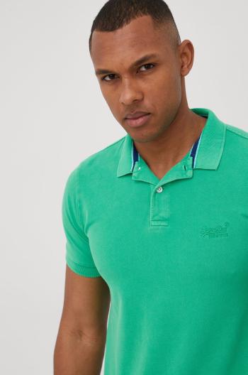 Bavlněné polo tričko Superdry zelená barva, hladký