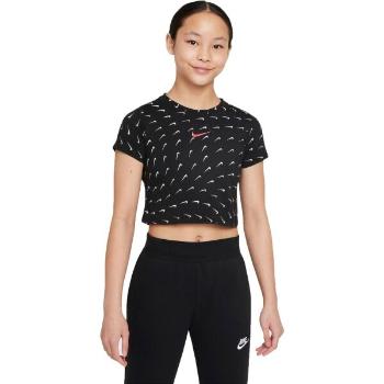 Nike NSW TEE CROP SWOOSHFETTI Dívčí top, černá, velikost S