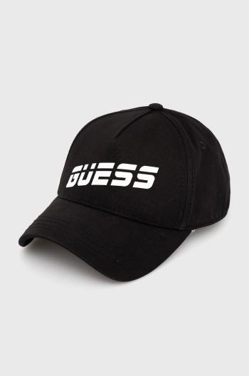 Bavlněná čepice Guess černá barva, s potiskem