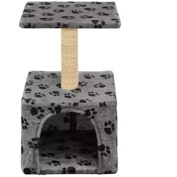 Shumee Škrabací kočičí skrýš s patrem 30 × 30 × 55 cm šedá s tlapkami (8718475598459)