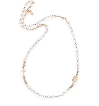 Amen Růžově pozlacený stříbrný náhrdelník s perlami Rosary CRORB3