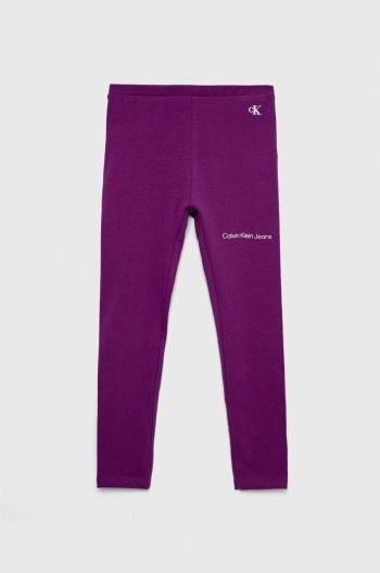 Dětské legíny Calvin Klein Jeans fialová barva, s potiskem