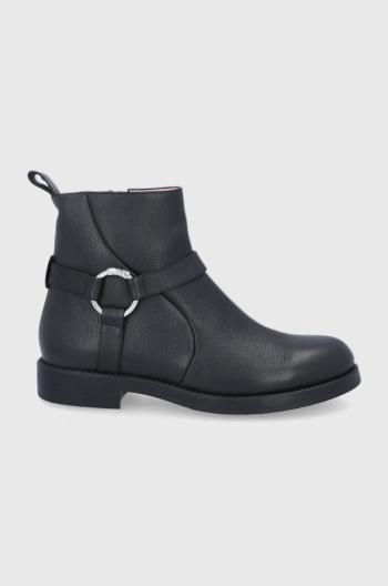Kožené kotníkové boty Hugo dámské, černá barva, na plochém podpatku