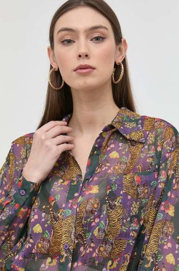 Košile Silvian Heach dámská, fialová barva, relaxed, s klasickým límcem