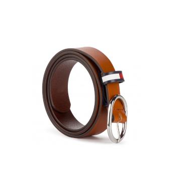 Tommy Hilfiger Tommy Jeans hnědý kožený opasek Flag Inlay Belt