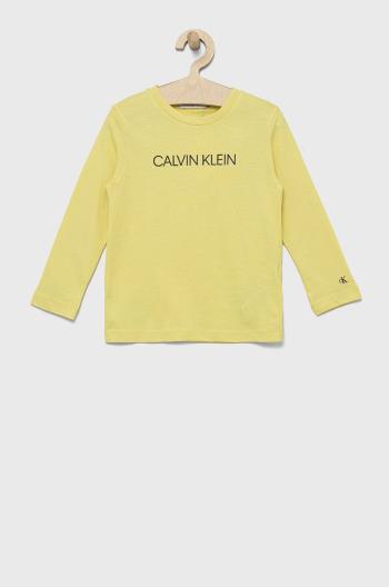 Dětská bavlněná košile s dlouhým rukávem Calvin Klein Jeans žlutá barva, s potiskem