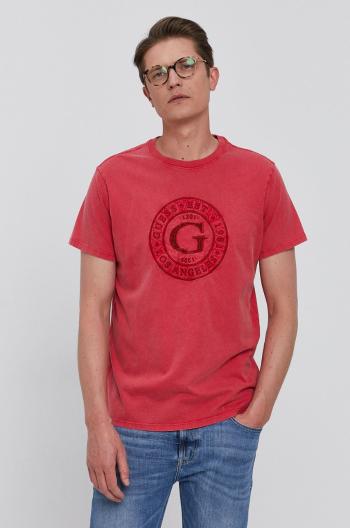 Tričko Guess pánské, červená barva, s aplikací